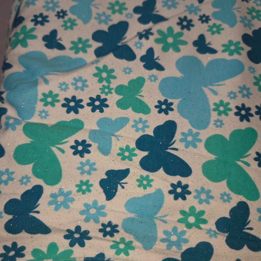 NEW 57"W POP! Interlock Blue Glitter Butterfly Flower Print Fabric ByThe Yard
